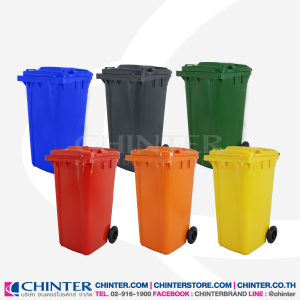 F-0531 ถังขยะพลาสติก HDPE 240 ลิตร อย่างหนา หน้าร่อง ฝาเรียบมีล้อ