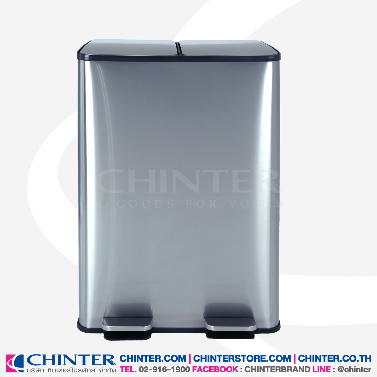 F-0551 ถังขยะเท้าเหยียบสแตนเลสทรงเหลี่ยมSoft close(30ลิตร*2ช่อง)