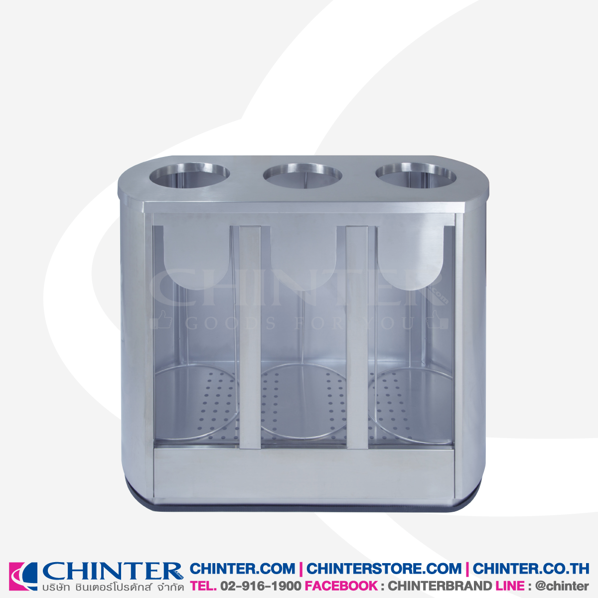 F-0554 ถังขยะสแตนเลส หน้าอะคริลิคใส มีโครงสแตนเลส 3 อัน (42ลิตร*3ช่อง)