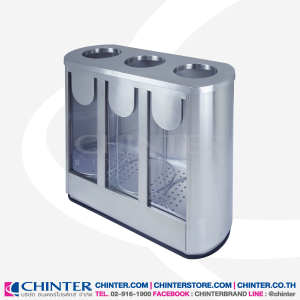 F-0554 ถังขยะสแตนเลส หน้าอะคริลิคใส มีโครงสแตนเลส 3 อัน (42ลิตร*3ช่อง)