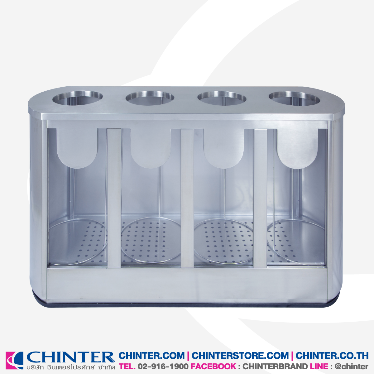 F-0555 ถังขยะสแตนเลส หน้าอะคริลิคใส มีโครงสแตนเลส 4 อัน (42ลิตร*4ช่อง)